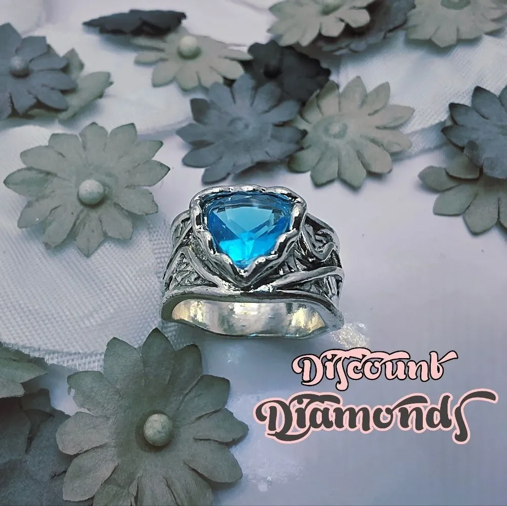 Heart Shaped Blue Topaz Ring on 925 Silver Antique Band